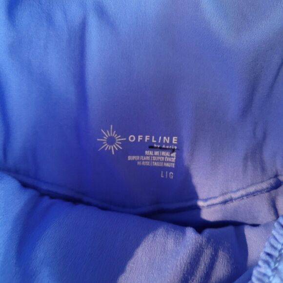 Offline By Aerie Real Me Super Flare Hi-Rise Leggings Size Large Blue Smocked - Picture 3 of 9